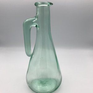 Vintage Aqua Green Glass Bottle w/ Handle Pour Spout Decanter Made in Italy